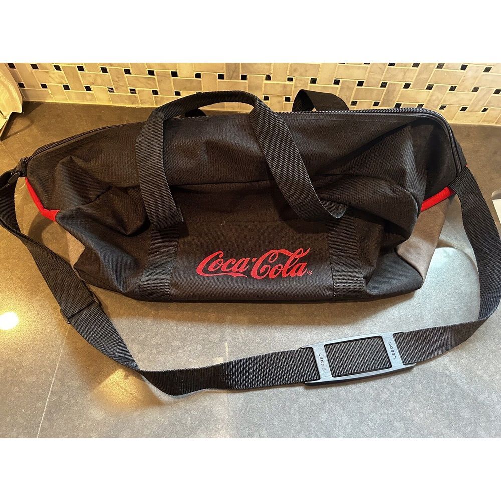 Coca Cola Black Duffle/Gym Bag Black & Red, Leeds Brand 18" X 10" Base